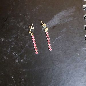 Pink stone dangle stud earrings